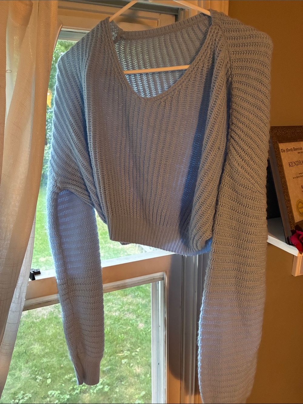SHEIN Light Blue Cropped V‑Neck Knit Sweater